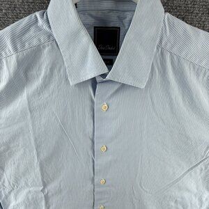 David Donahue Cotton Trim 16.5 32/33 Striped Blue Long Sleeve Mens Shirt Spread